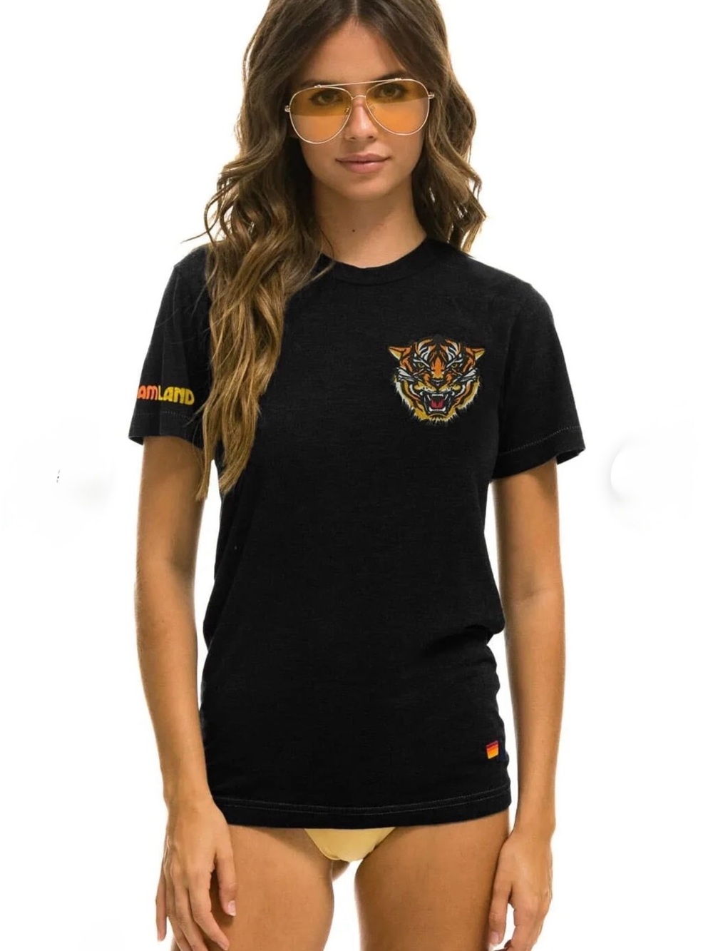 Aviator Nation DREAMLAND TIGER SMALL PRINT CREW TEE - BLACK